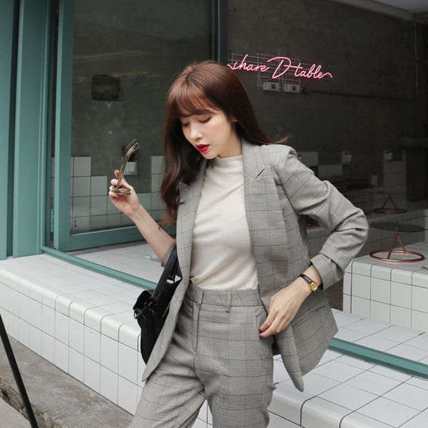 

spring and in autumn new korean fashion casual women's sport single buckle jacket was thin nine suit pants two sets tb184 64h9, White;black