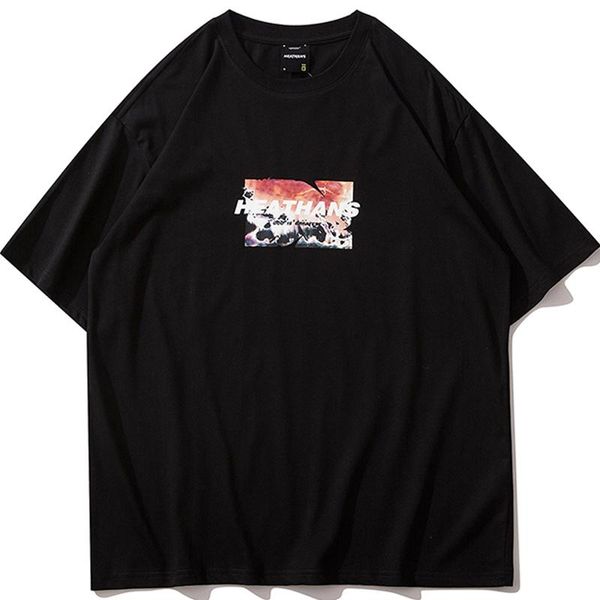 

men's t-shirts men digital printing cartoon t-shirt woman loose half-sleeve pure cotton pullover hip-hop bottoming shirt summer, White;black