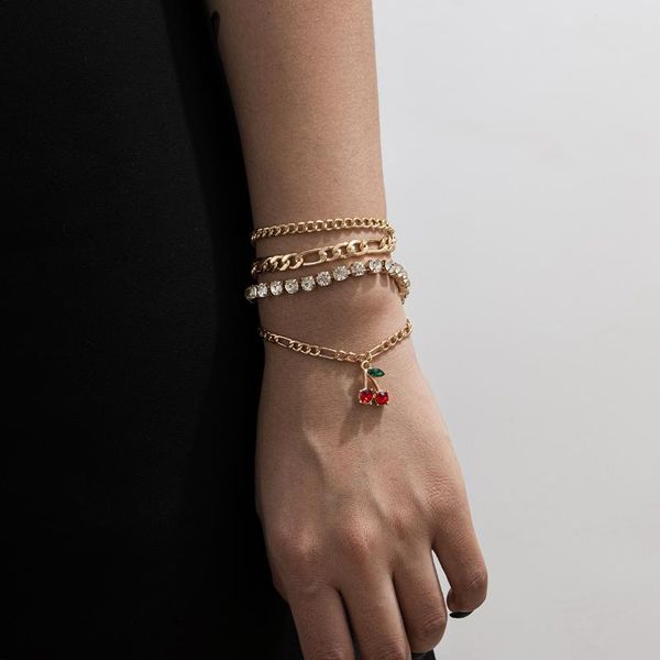 

bangle multilayer bracelet rhinestone shine cherry pendant gold color charm bohemia fashion women temperament gifts, Black