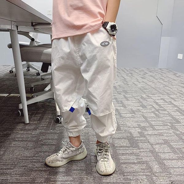 

trousers 2021 children boys loose casual high waist elasticity cargo pants kids clothing fashion cotton long beam foot c69, Blue