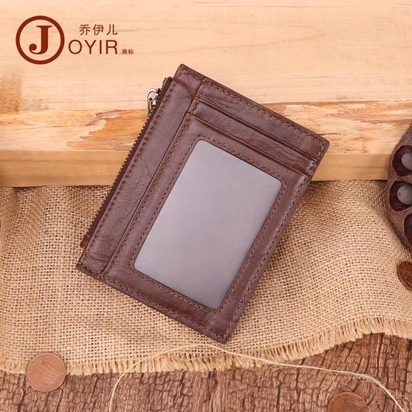 

card holders men's vintage holder genuine leather coin bag small wallets case zipper change storage, Brown;gray