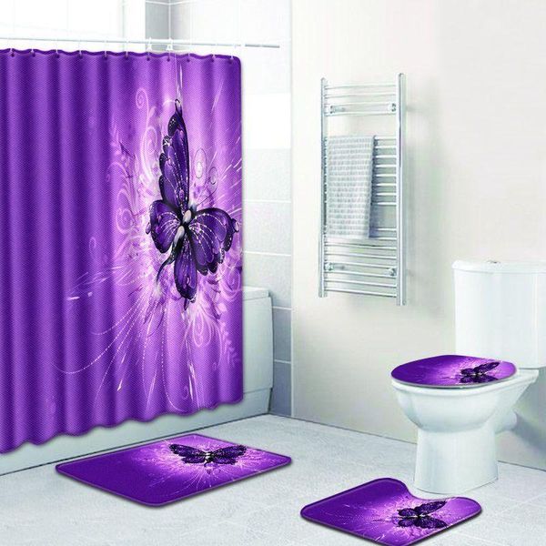 

shower curtains machine washable butterfly curtain floor mat set toilet anti slip series four piece