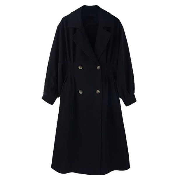 

women's trench coats [ewq]2021 autumn coat retro mid-length casual fashion long-sleeved double-breasted large size ladies windbreaker, Tan;black