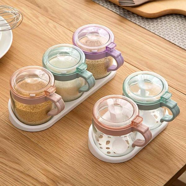 

storage bottles & jars glass seasoning jar set with stand condiment spice pepper container salt bottle rangement cuisine box organizer