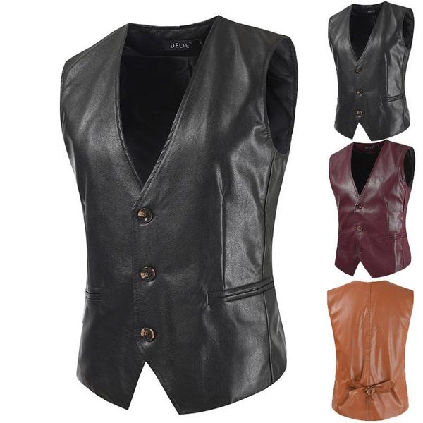 

men's vests 2022 slim fashion leather pu vest, Black;white