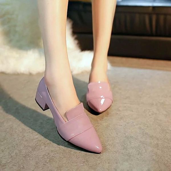 

dress shoes women high heels pumps patent leather single woman thick pointed toe leopard female, Black