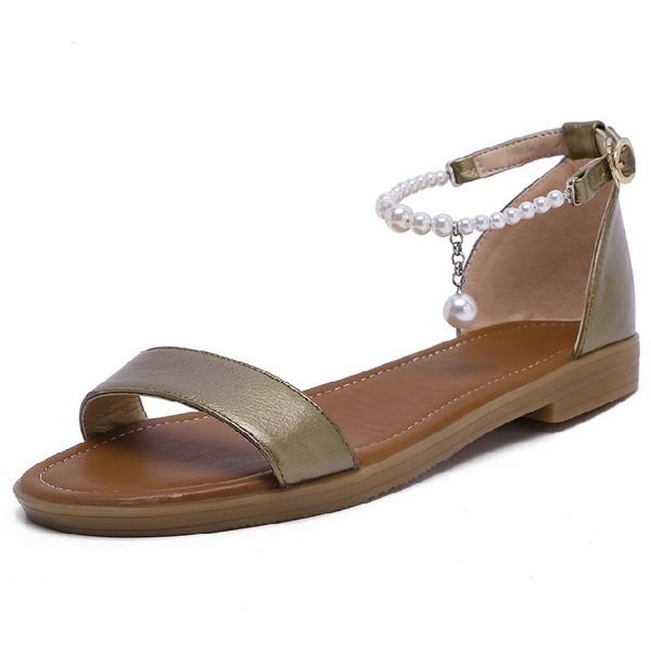 

sandals 2021 women's genuine leather fashion summer shoes for women sweet sraps crystal flats ladies black