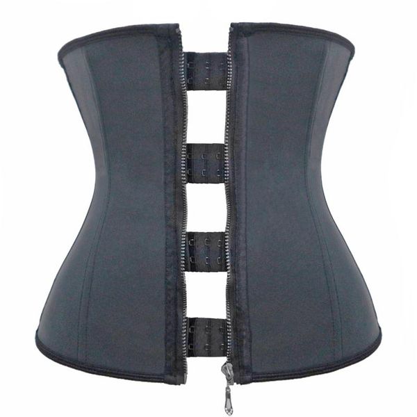 

women's shapers women latex waist trainer zipper and hook combo corsets -b workout fajas faja reductoras 4xl, Black;white