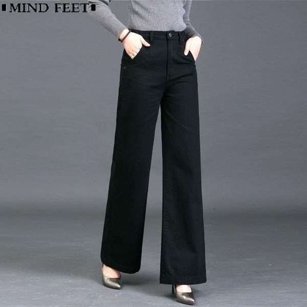 

women's jeans women high waist female elastic casual loose vintage denim pants wide leg directly canister trousers, Blue