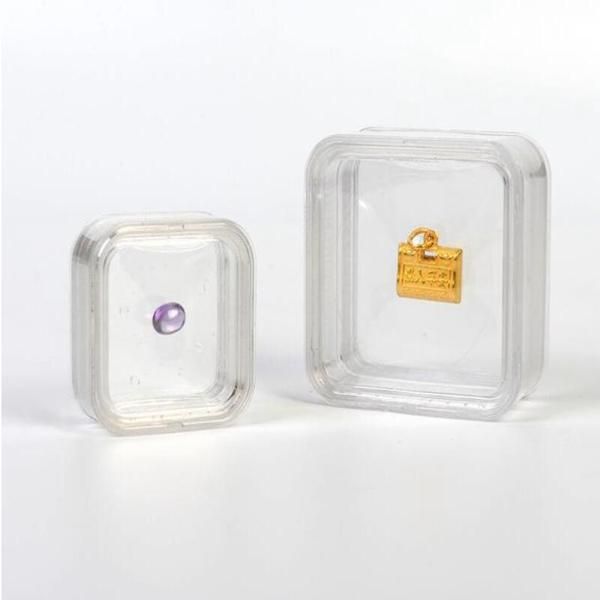 

gift wrap 100pcs 40*40mm transparent floating display case earring gems ring jewelry suspension packaging box pet membrane stand holder