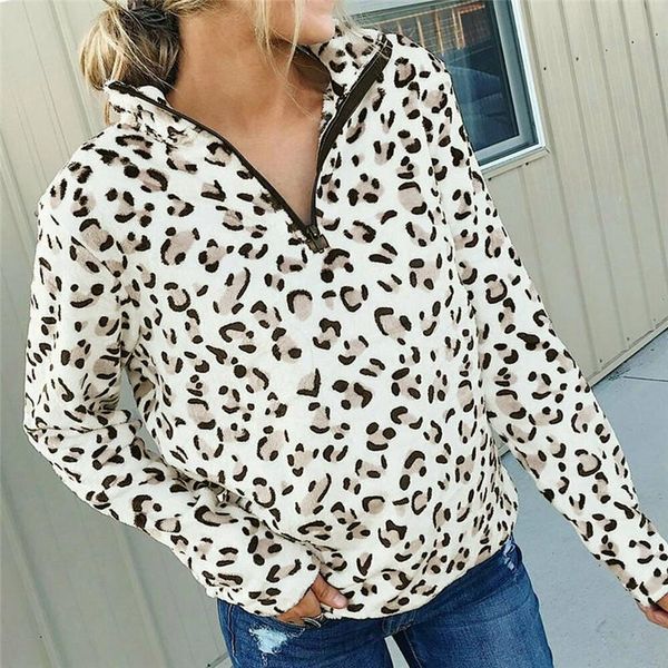 

women's jackets leopard fleece fur jacket outerwear winter warm hoodie fluffy coat, Black;brown