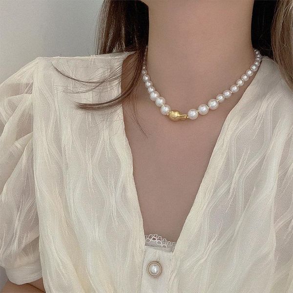 

chokers women's elegant imitated pearl beaded necklace for female korean fashion neck chain charm choker luxury jewelry chic accessorie, Golden;silver