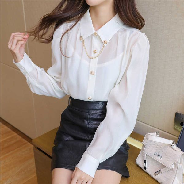 

spring korea fashion women long sleeve loose shirts all-matched casual turn-down collar white blouse femme blusas v93 210608