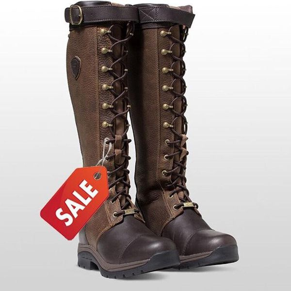 

boots 2021 women's knee-high fashion winter pu leather female's zipper design lace-up riding round toe shoes, Black