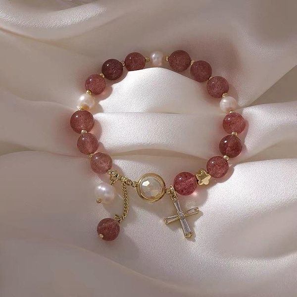 

charm bracelets natural strawberry quartz bracelect, Golden;silver