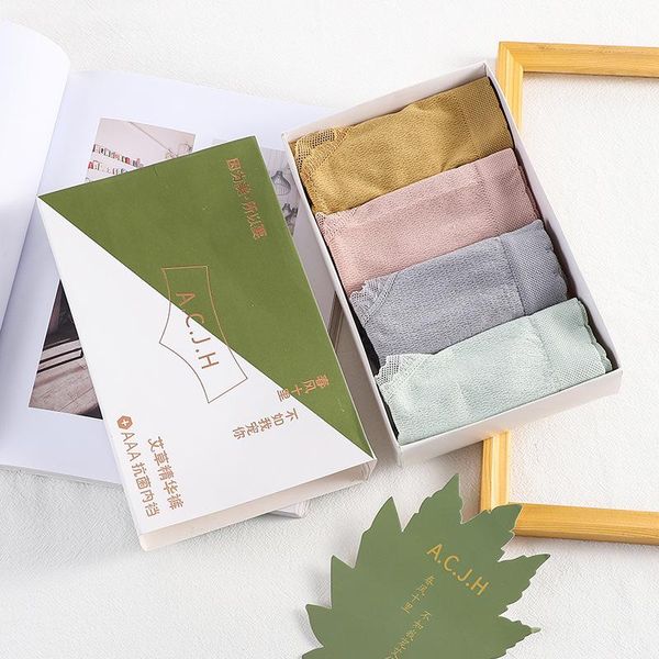 

4 pcs breathable women lace trim panties ladies fashionable flower embroidery splicing style briefs silk underpants, Black;pink