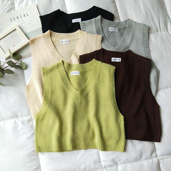

women's vests 2021 spring autumn vintage sleeveless v-neck knitted vest sweater women qy0257 solid pullovers ladies casual tank top, Black;white