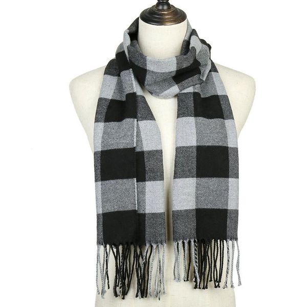 

scarves fashion winter scarf ladies warm cashmere thicken wraps female women plaid knitted fringe tassel pashmina shawl stole, Blue;gray