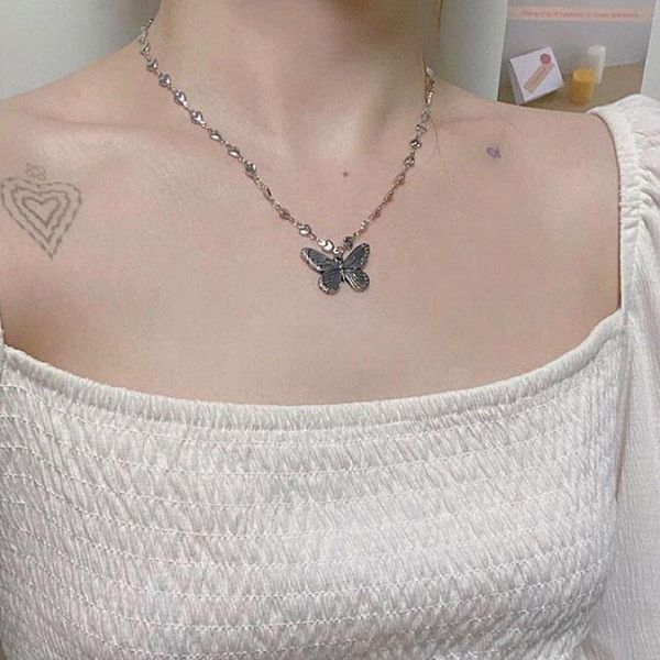 

pendant necklaces vintage butterfly necklace lovely clavicle chain for women jewelry accessories collares kpop, Silver