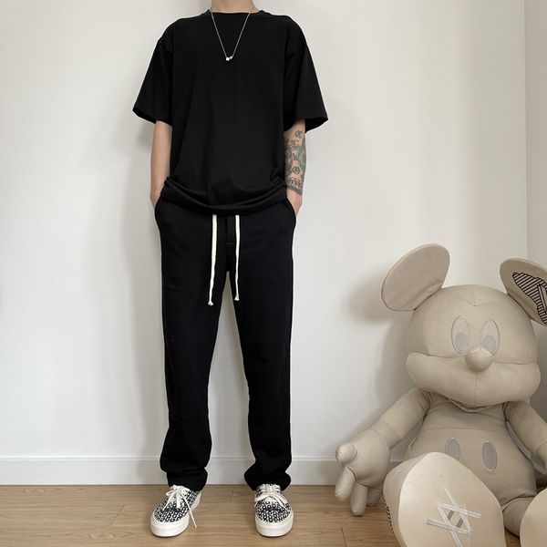 

1kan yetong casual loose high street versatile men's couple's bodyguard ins sports straight tube wide leg pants, Black