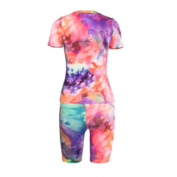 

women 2 piece sets sports pack short mouths shorts tie dye casual training suit, Gray