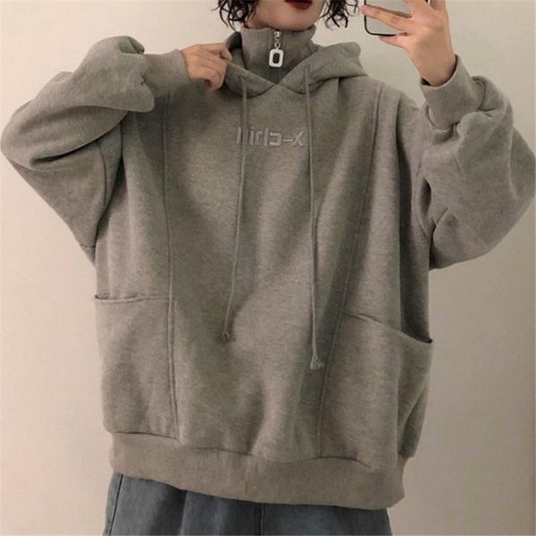 

women's hoodies & sweatshirts women hooded plus thicker long sleeve oversize letter embroidered fashion hoodie harajuku korean style tr, Black