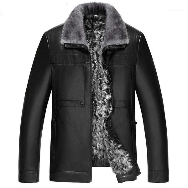 

men's leather & faux genuine jacket winter men natural wool fur liner goatskin coat mink collar jlk18gt1718 y1343, Black
