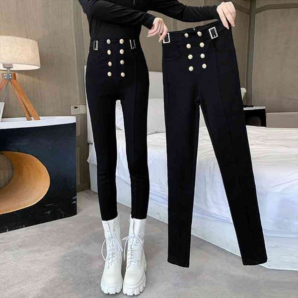 

casual straight pants women spring autumn lady double breasted elastic high waist trouser female elegant pants, Black;white