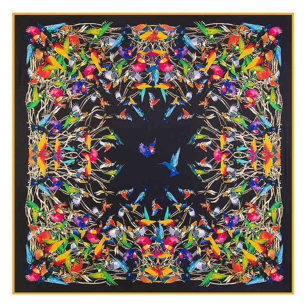 

pobing 130*130cm luxury brand 100%twill woman scarf square scarves bird paying homage to the phoenix silk scarf&wraps hijab, Blue;gray
