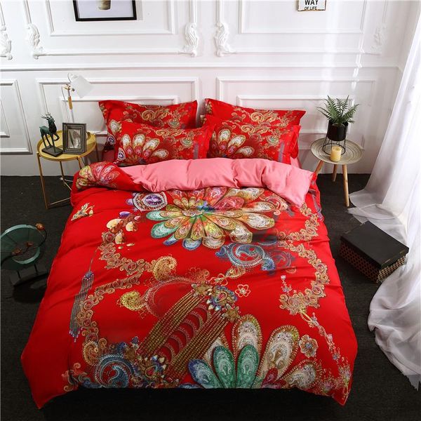 

3/4pcs bohemia bedding set soft king  twin duvet cover sets with pillowcases red quilt cover mandala luxury home textile