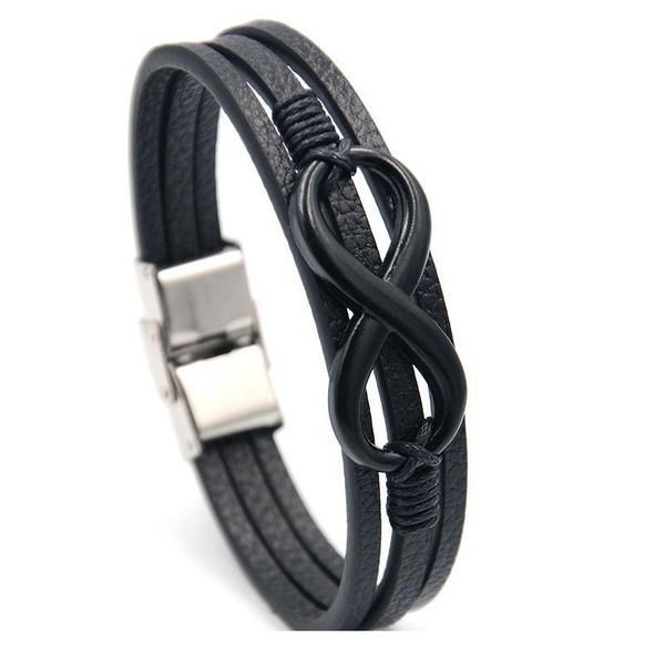 

junwei fashion men's alloy wireless symbol leather bracelet stainless steel release buckle bracelet multi-layer bracelet jllfdl