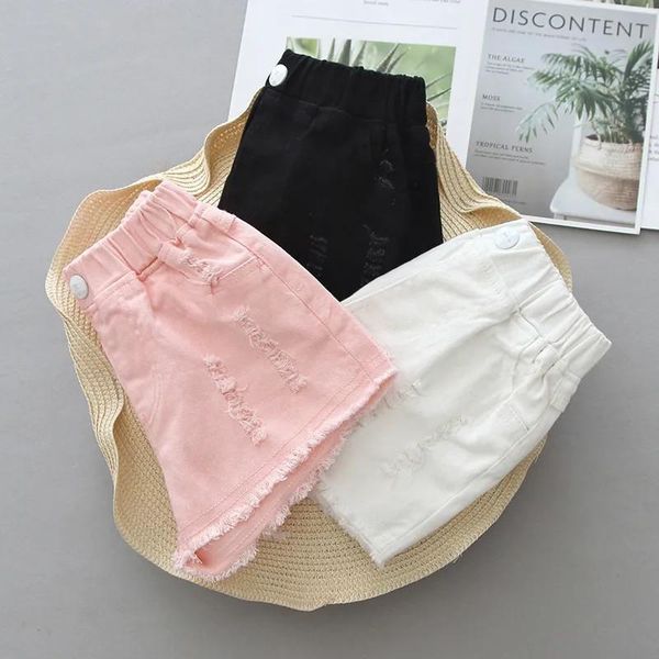 

girls' summer jeans shorts new children's loose thin white shorts cotton comfortable casual p2 158, Black