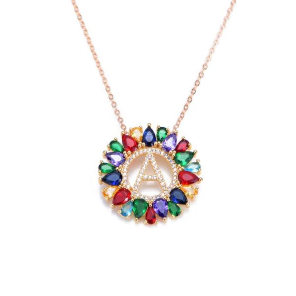 

pendant necklaces necklace name letter round shape rainbow color rhinestone shiny cute chain family initials meaningful jewelry gift, Silver