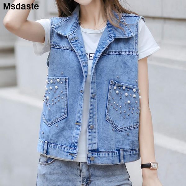 

women's vests women denim jacket vest vintage cropped short coat sleeveless slim young lady jeans female waistcoat streetwear, Black;white
