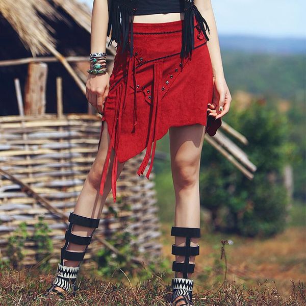 

skirts aporia.as spring summer women novelty personality tribal style tassel slim all-match irregular suede bust skirt, Black