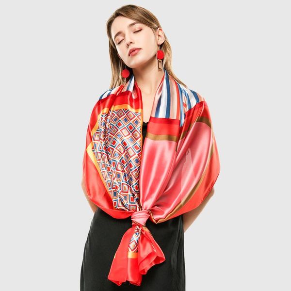 

scarves bright silk scarf hijab geometric print design luxury shawl beach travel sarong head [3376], Blue;gray