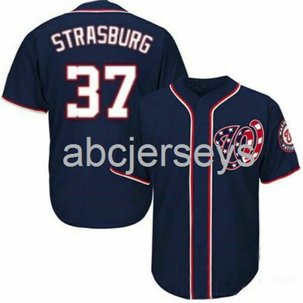 

stitched custom stephen strasburg #37 navy baseball jersey xs-6xl, Black