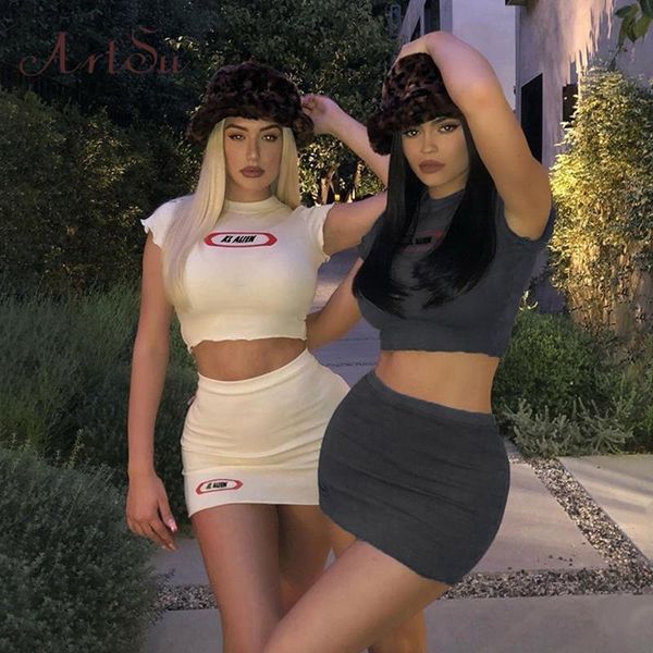 

artsu summer 2 pieces set clubwear printed crop two piece skirt set short 2 piece outfits women matching sets assu60942, Gray