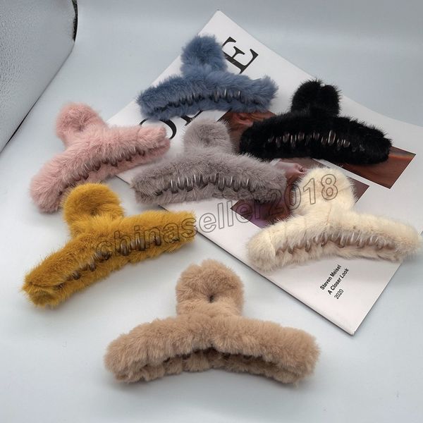 

elegant acrylic hair claw crab women girls fashion winter plush hairpins faux fur hair clip barrette headwear hair accessories, Golden;silver