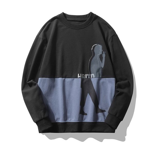 

men 2021 new spring and autumn hight street print patchwork sweatshirts men loose fit polyester party hoodies sweatshirts men, Black