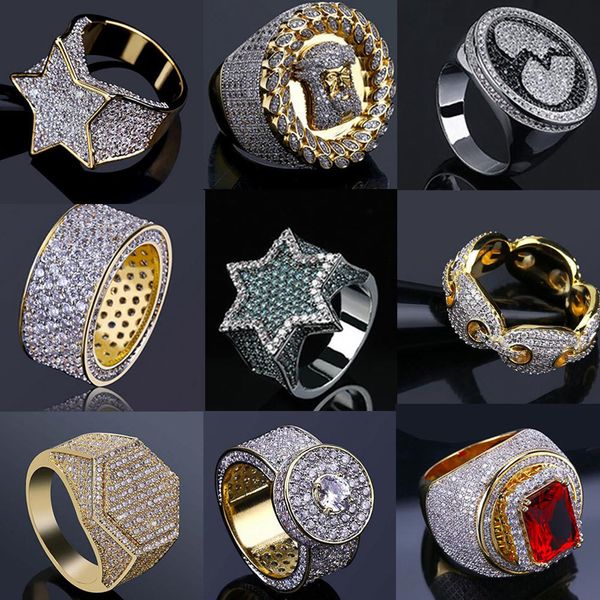 

14k gold iced out rings mens hip hop jewelry bling cool zirconia stone luxury deisnger men hiphop gifts, Golden;silver