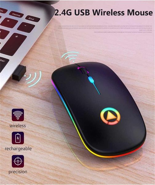 

mice wireless rechargeable mouse 2.4ghz 1600dpi silent rgb backlit usb optical ergonomic gaming for lapcomputer pc