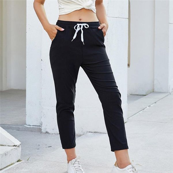 

women's pants & capris women street casual solid color frenulum straight loose hallen ninth broeken woman gothic harajuku #2, Black;white