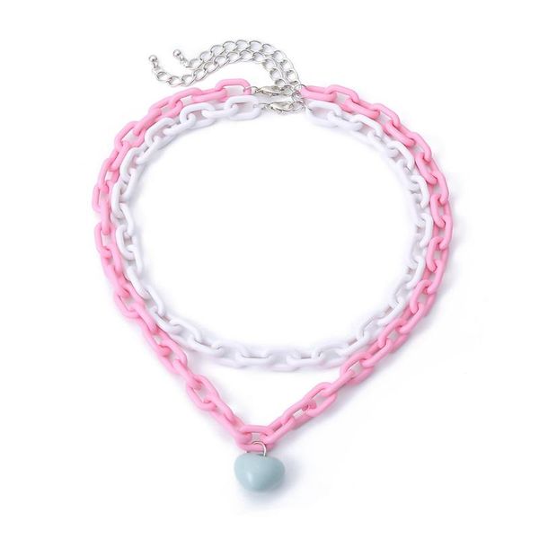 

chokers thick chain women necklace party birthday gift fashion jewelry choker heart shape trendy double layer punk style pendant collar, Golden;silver