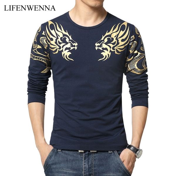 

autumn new high-end men's brand t-shirt fashion slim dragon printing atmosphere t shirt plus size long-sleeved t shirt men 210317, White;black