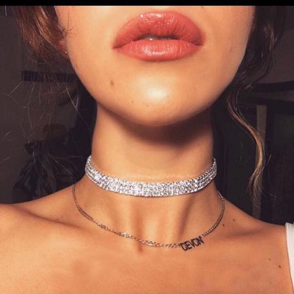 

chokers lalynnly fashion crystal choker necklace for women wedding stretch rhinestone statement accessories jewelry n51701, Golden;silver