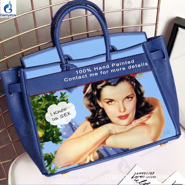 

art paint pop genuine leather handbags casual tote bags for women luxury handbags designer shoulder bag ladies purses handbags, Black;red