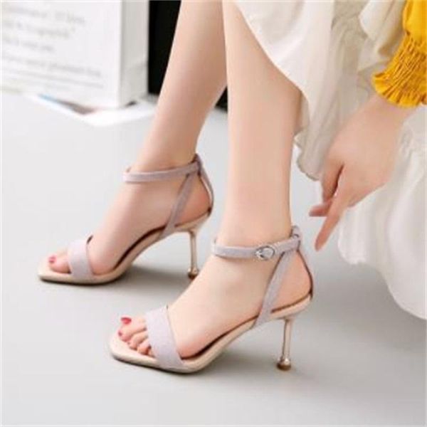 

sandals women's solid color open toe straight line 2021 spring and summer european american low fashion, Black