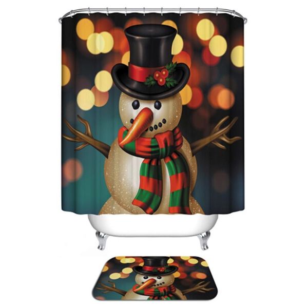 

shower curtains 3d curtain set christmas snowman waterproof polyester fabric memory foam mat bathroom landscape accessories + 12 hooks