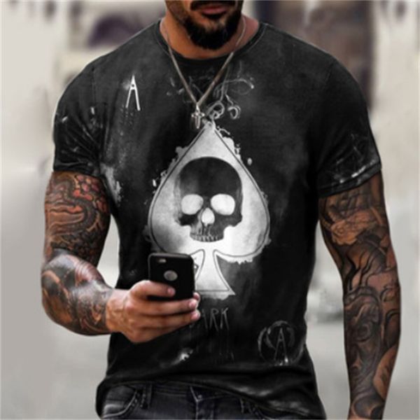 

2021 four seasons round neck men's pullover short sve 3d digital skull devil print wh2k, White;black